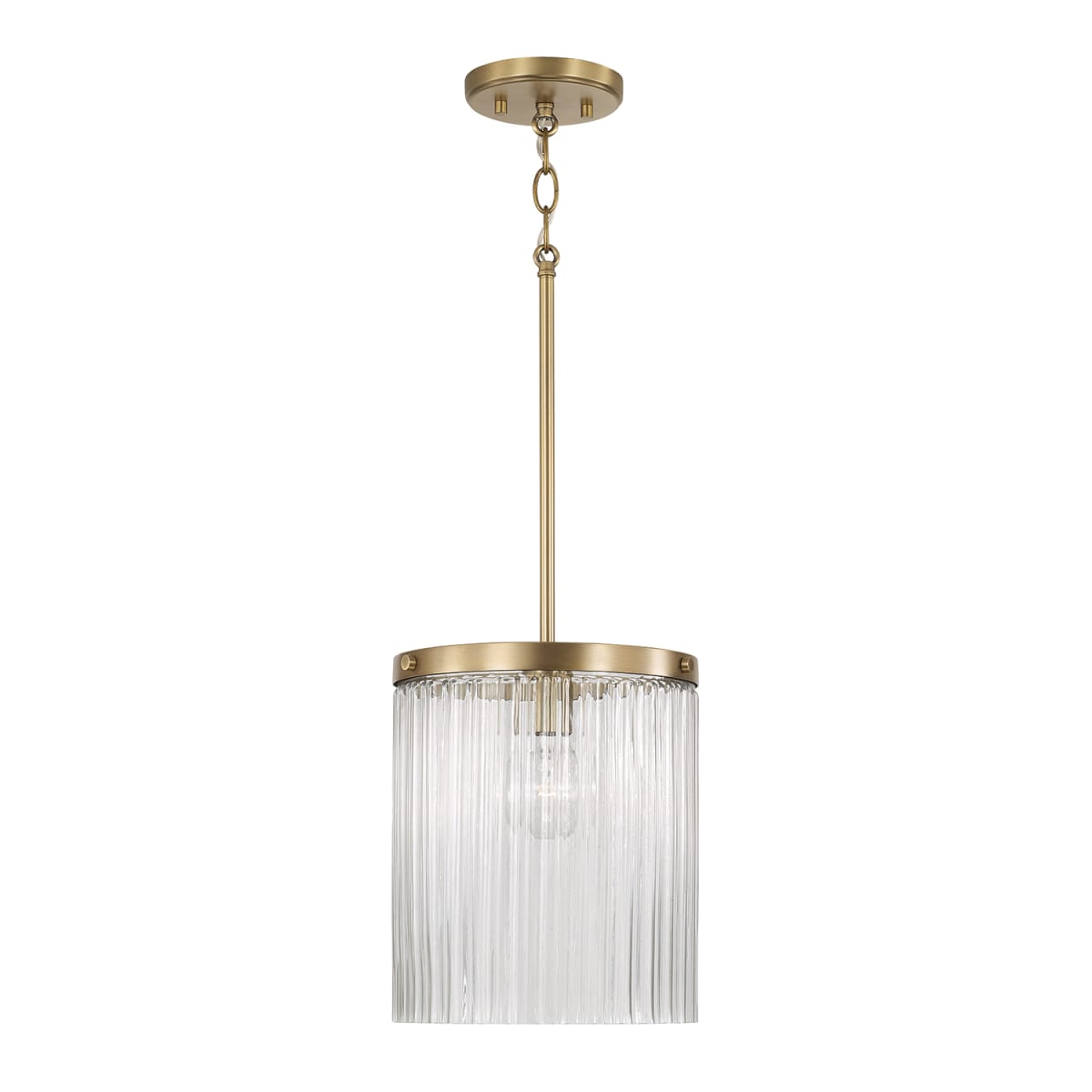 10" W x 16" H 1-Light Pendant in Aged Brass with Clear Beveled Fluted Glass