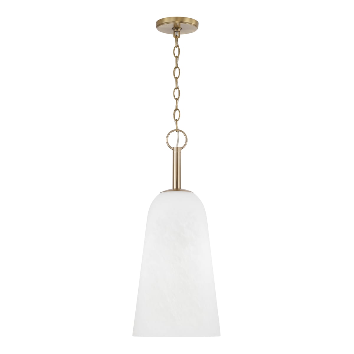 10" W x 24" H 1-Light Pendant in Matte Brass with Faux Alabaster Glass