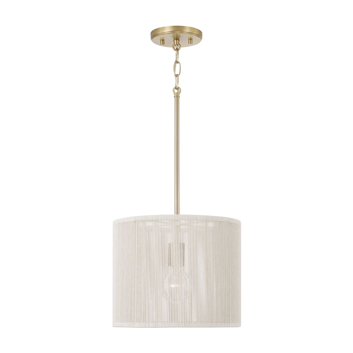 12" W x 10" H 1-Light Handcrafted Drum Pendant in Matte Brass with Hand-wrapped Bleached Natural Rope