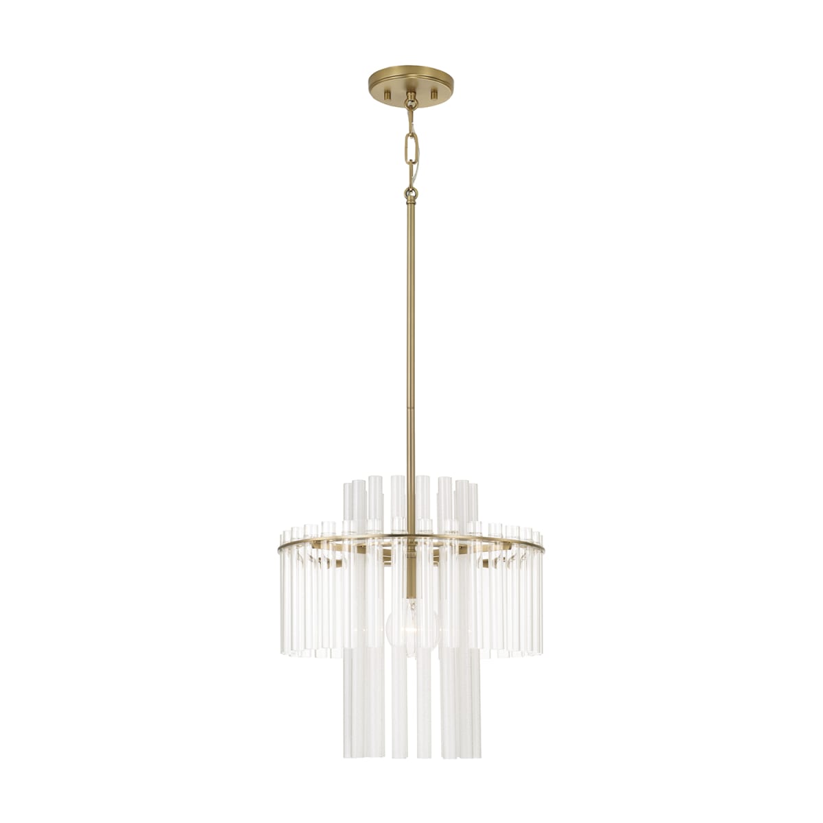 15" W x 19.5" H 1-Light Tiered Pendant in Aged Brass with Clear and Etched Glass Tubes