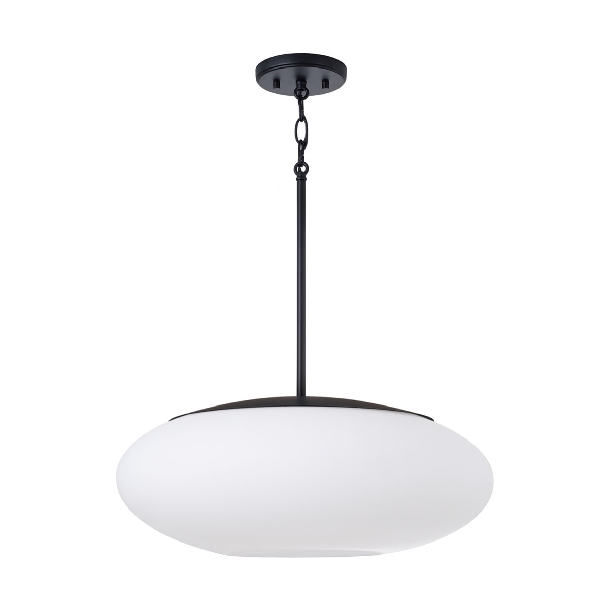 20" W x 8.25" H 1-Light Pendant in Matte Black with Soft White Glass Oval Globe