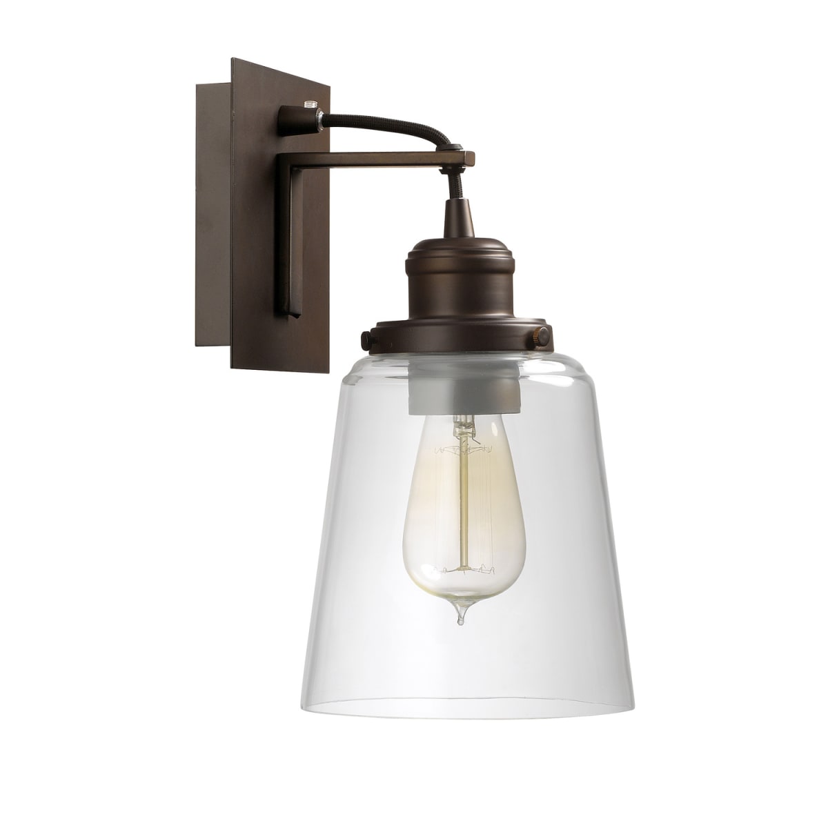 6" W x 12" H x 7.5" E 1-Light Sconce in Burnished Bronze with Clear Glass Shade