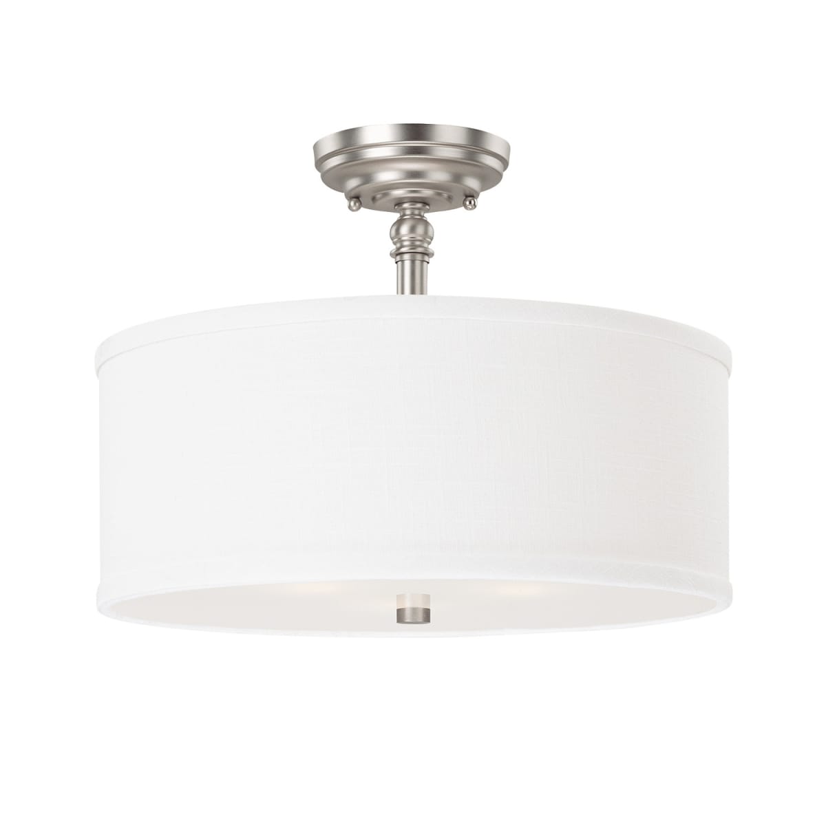 15" W x 11" H 3-Light Semi-Flush Mount in Matte Nickel with White Fabric Drum Shade