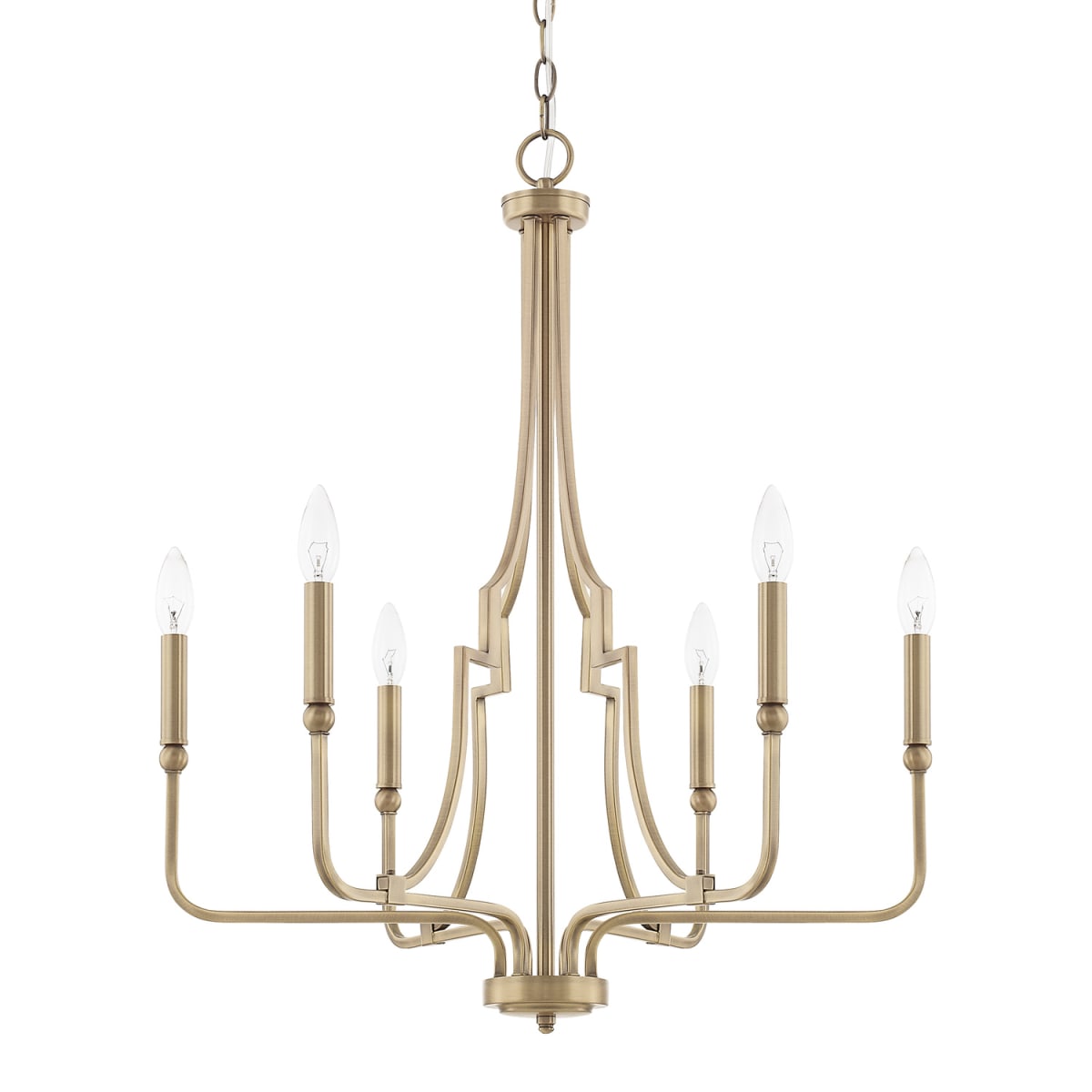 25" W x 29.5" H 6-Light Chandelier in Aged Brass