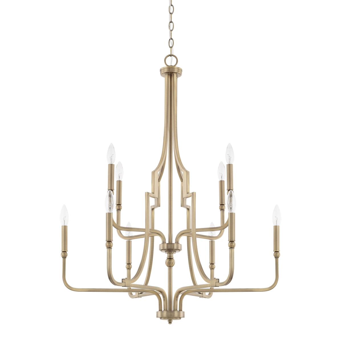 30" W x 38" H 10-Light Tiered Chandelier in Aged Brass