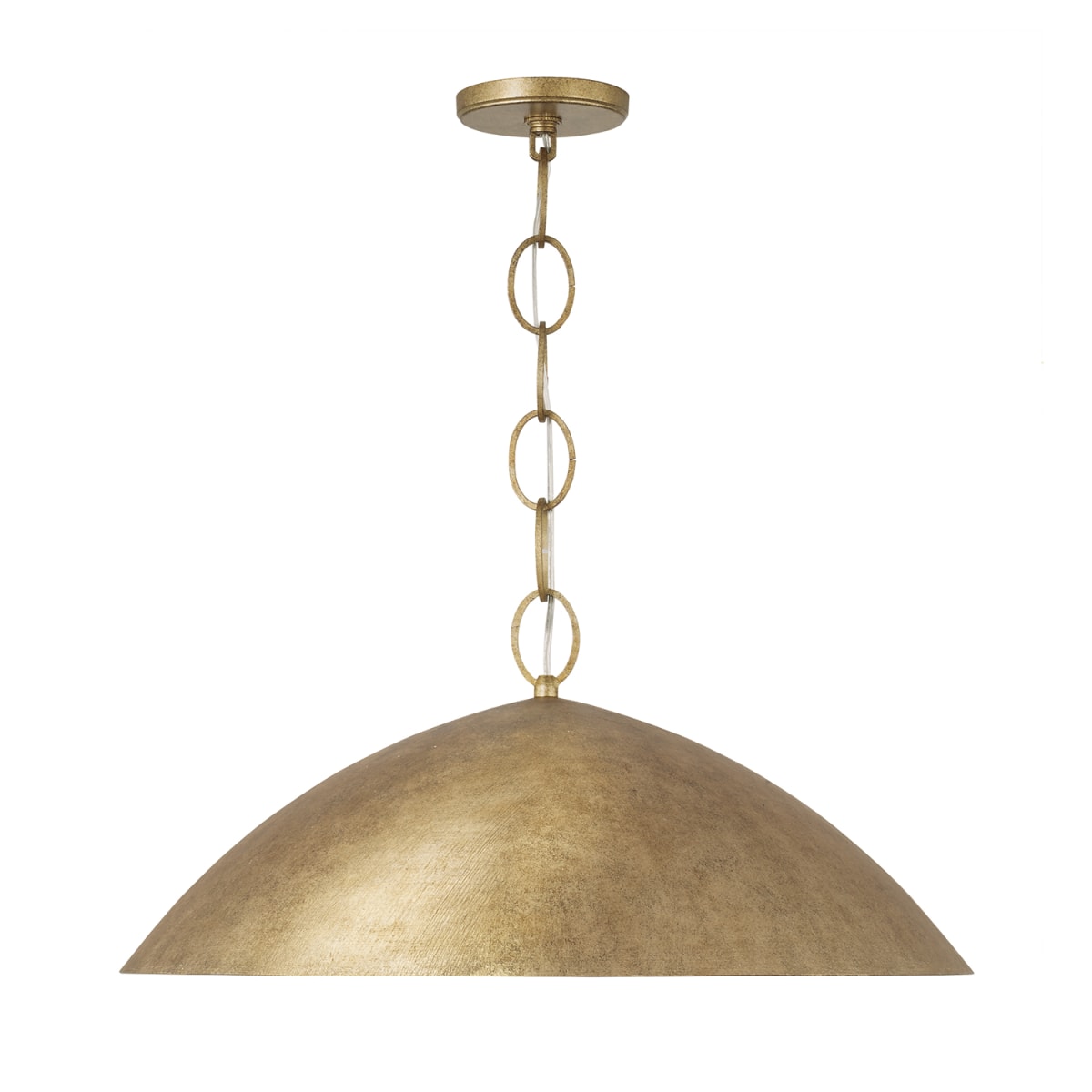24" W x 11" H Integrated LED Dome Pendant in Textural Feathered Brass with Designer Chain