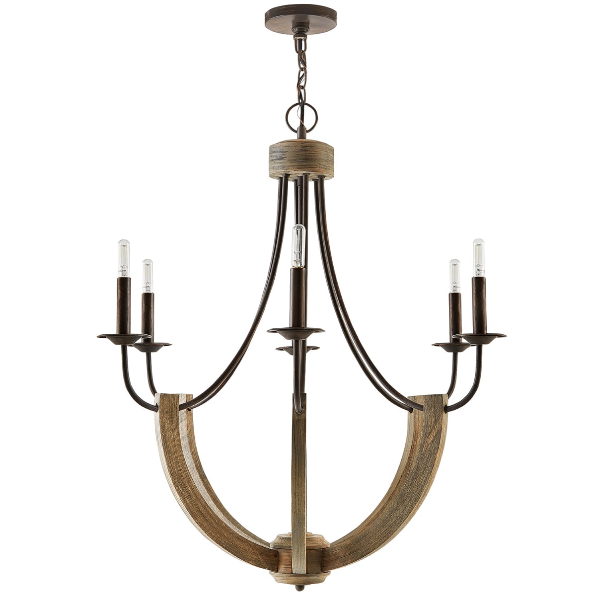 30" W x 32" H 6-Light Wood and Metal Chandelier in Nordic Grey
