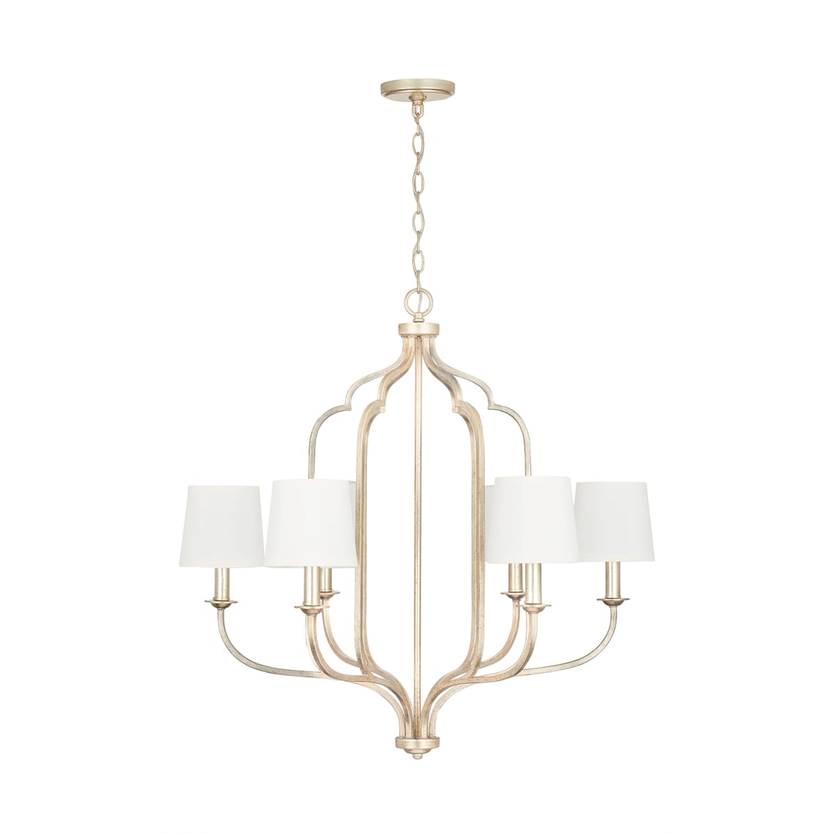 31" W x 31" H 6-Light Chandelier in Winter Gold with White Fabric Shades