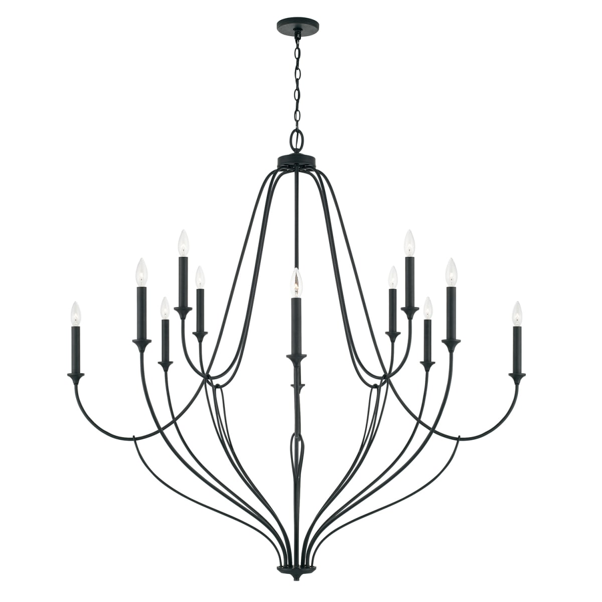 52" W x 52.5" H 12-Light Grand Chandelier in Black Iron