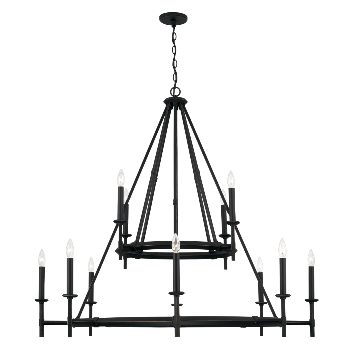 48" W x 44" H 12-Light Two-Tier Chandelier in Brushed Black Iron
