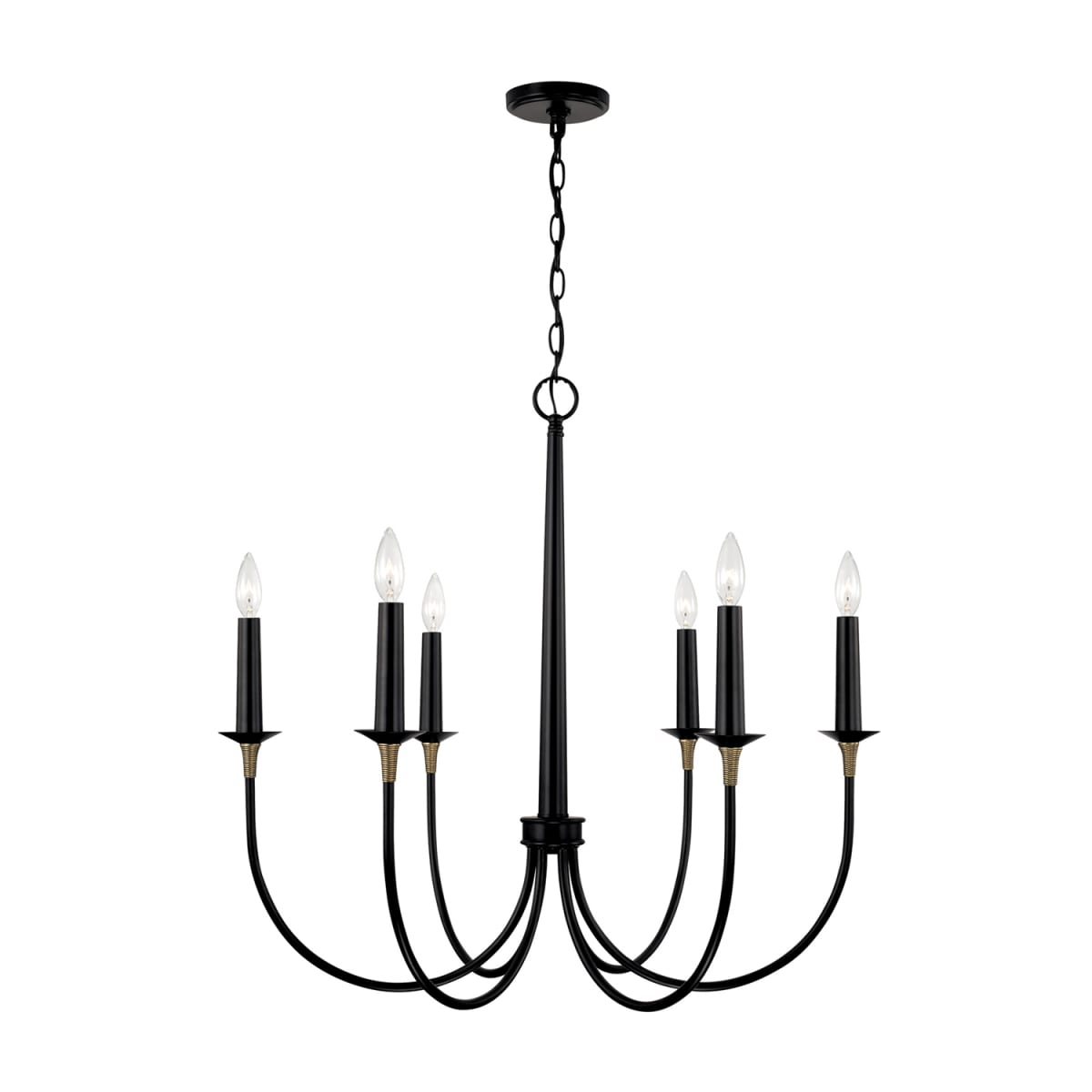 30.5" W x 29" H 6-Light Medium Chandelier in Matte Black with Brass Wrapped Detail