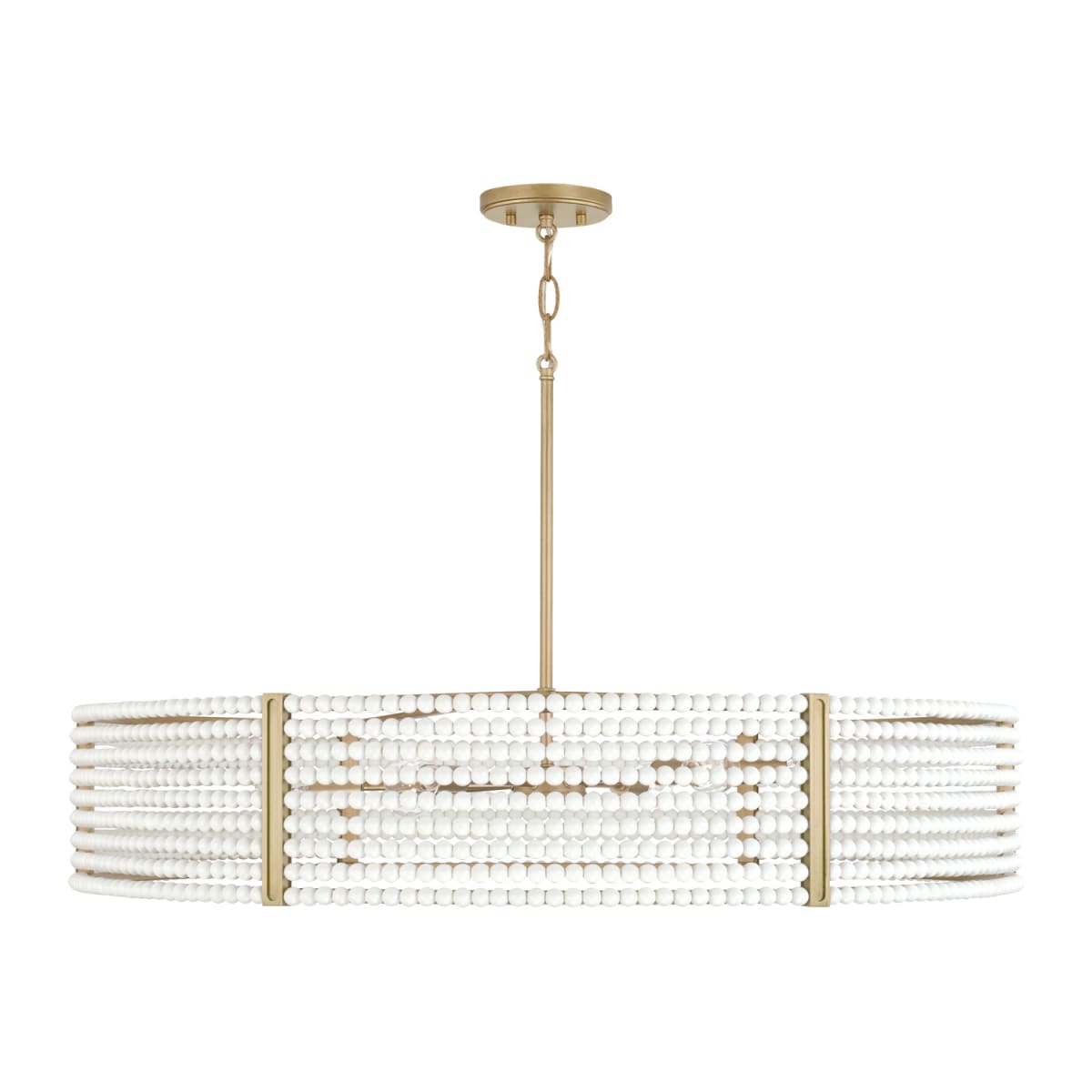35" W x 7" H 6-Light Chandelier in Aged Brass Painted with Painted Wooden Beads