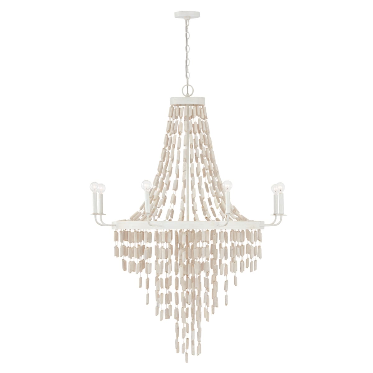 40.5"W x 54.25"H 8-Light Chandelier in Organic White with White Washed Natural Eucalyptus Beads