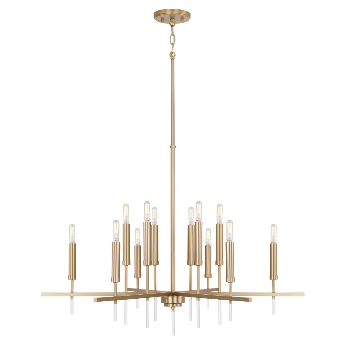 35"W x 25"H 12-Light Chandelier in Matte Brass with Acrylic Finial Accents
