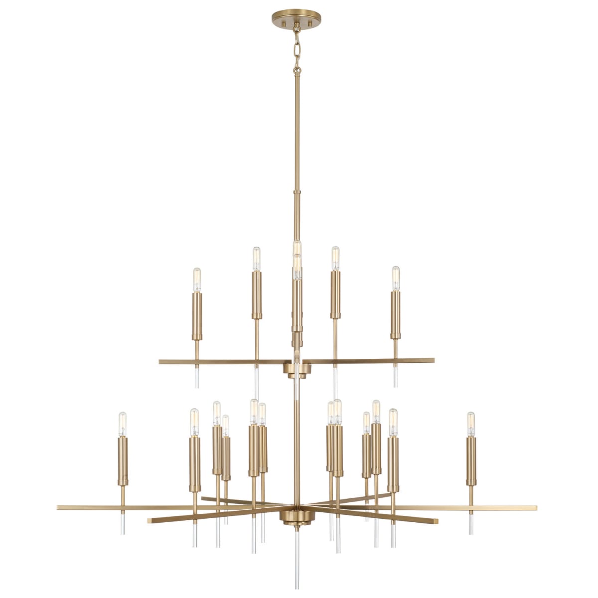 48"W x 39.5"H 20-Light Two-Tier Chandelier in Matte Brass with Acrylic Finial Accents
