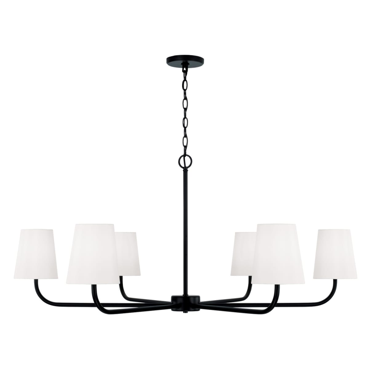 47"W x 21.25"H 6-Light Chandelier in Matte Black with White Fabric Stay-Straight Shade