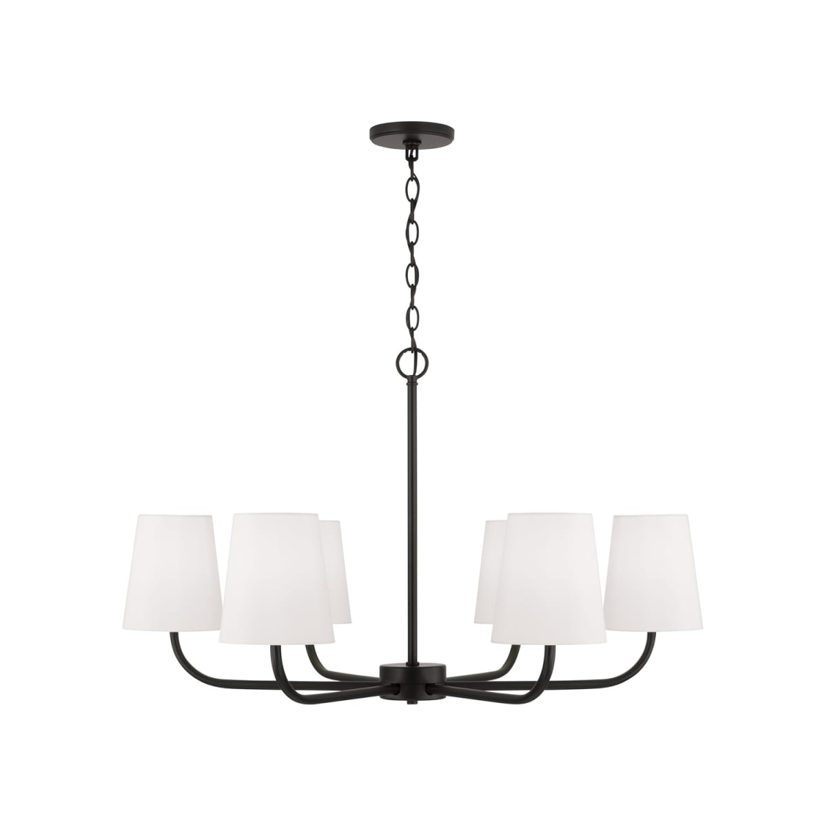 34.50"W x 21"H 6-Light Chandelier in Matte Black with White Fabric Stay-Straight Shades