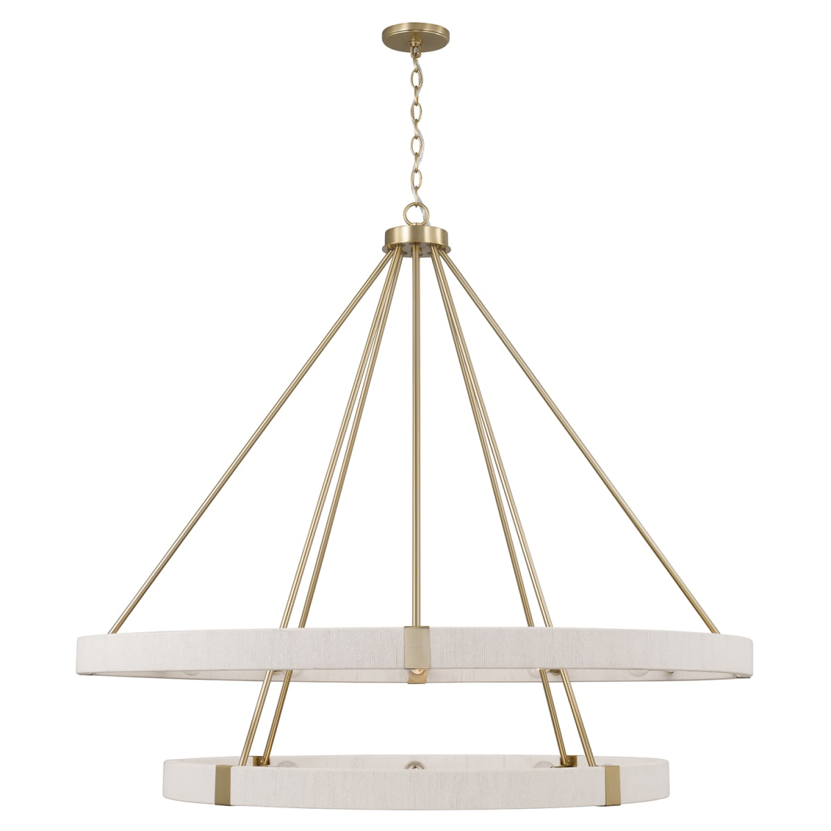 48" W x 41" H 20-Light Two-Tier Chandelier in Matte Brass with Bleached Natural Rope