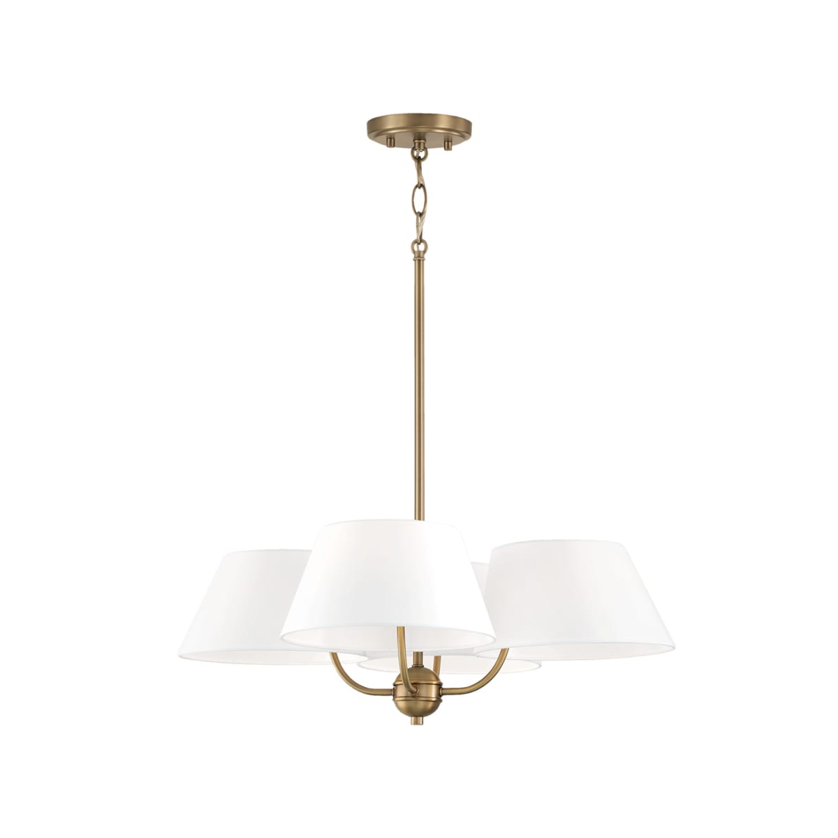 25.50"W x 21"H 4-Light Low-Profile Chandelier Semi-Flush in Aged Brass with White Fabric Shades