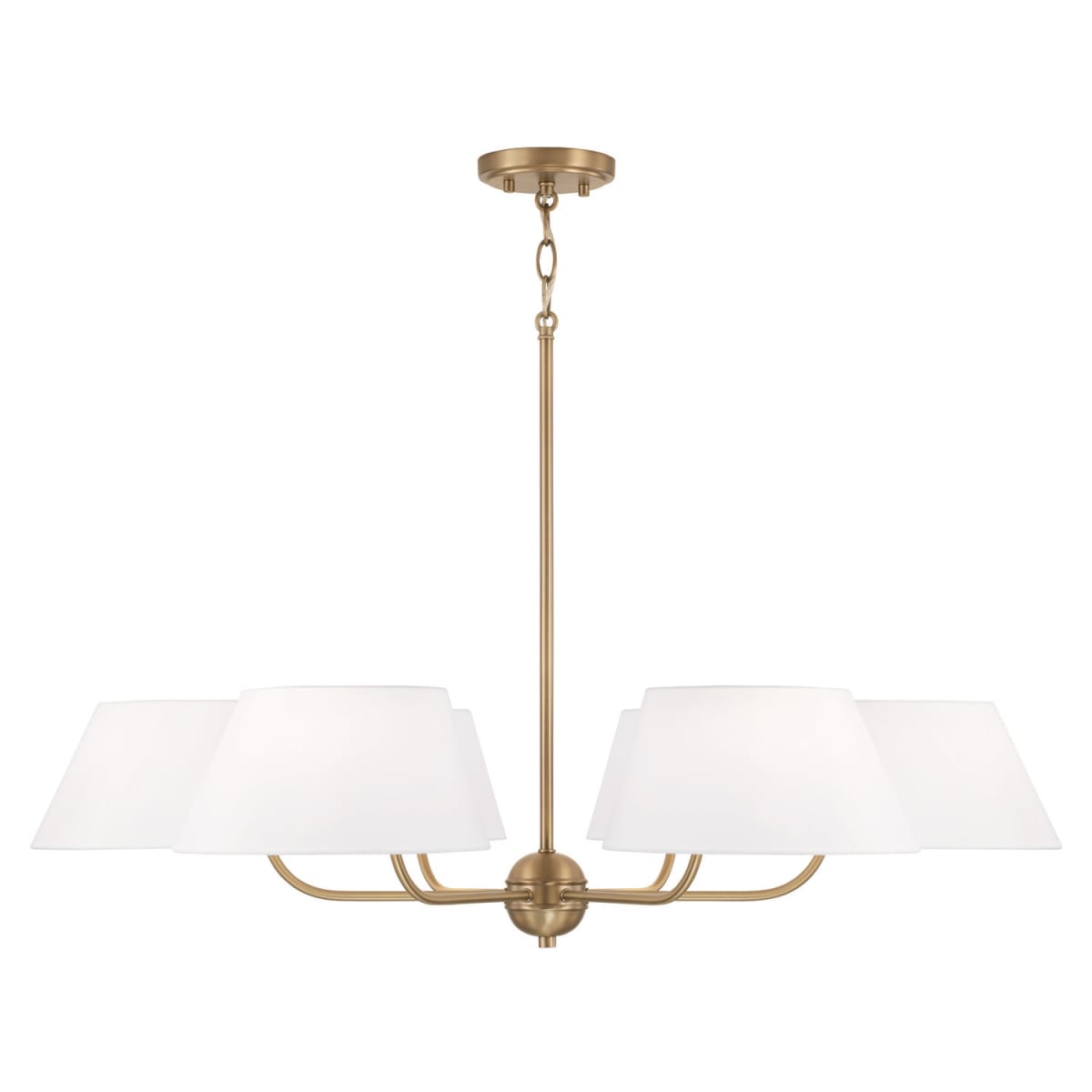 36"W x 21.25"H 6-Light Chandelier in Aged Brass with Offset White Fabric Shade