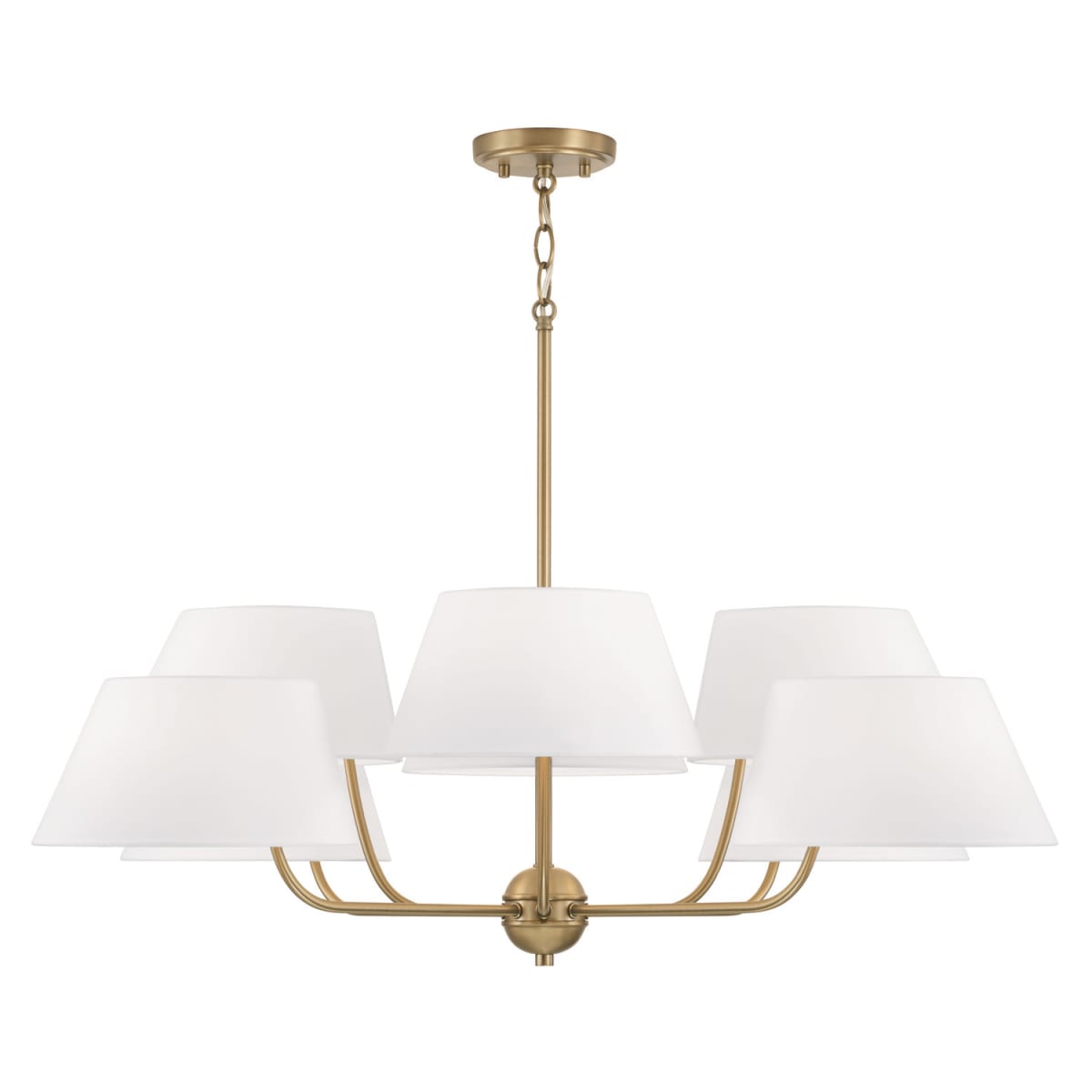 40"W x 21.5"H 8-Light Chandelier in Aged Brass with Offset White Fabric Shade