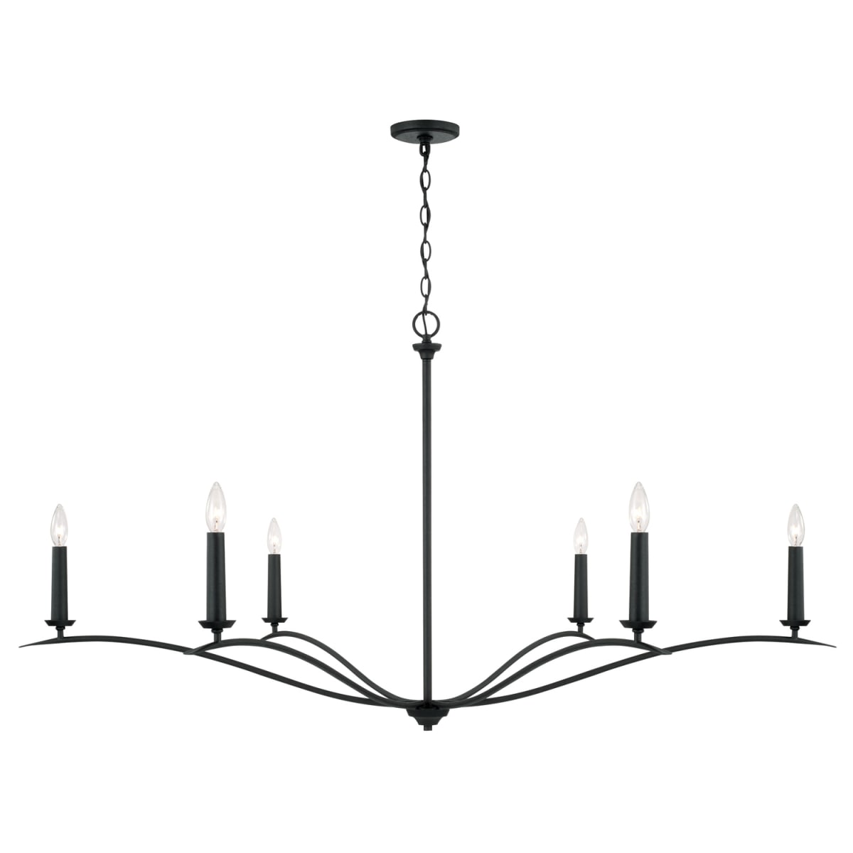57"W x 29.25"H 6-Light Elongated Chandelier in Black Iron