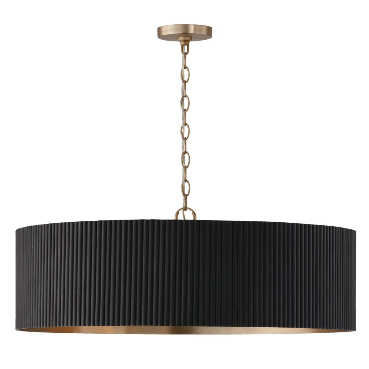 30.75"W x 11.25"H 4-Light Chandelier in Matte Brass and Handcrafted Mango Wood in Black Stain
