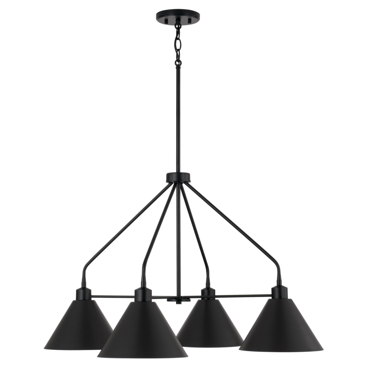 32.50"W x 20"H 4-Light Modern Metal Chandelier in Matte Black with White Interior