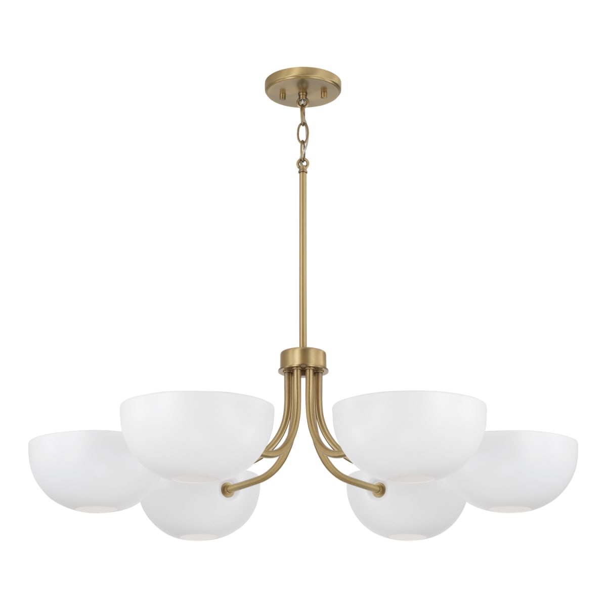 34"W x 10.25"H 6-Light Chandelier in Aged Brass and White