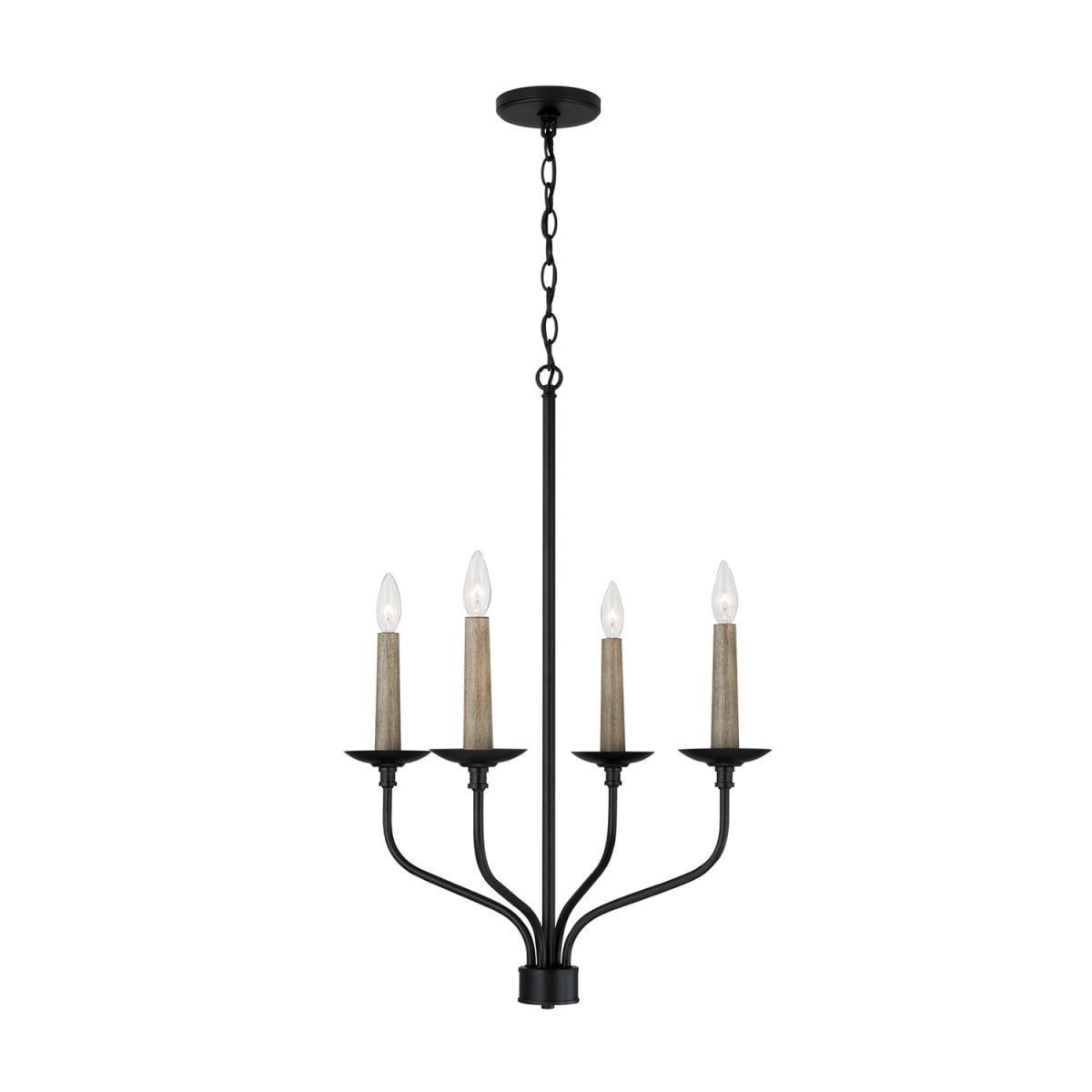 21.50"W x 30.50"H 4-Light Chandelier in Matte Black with Interchangeable Faux Wood or Matte Black Candle Sleeves