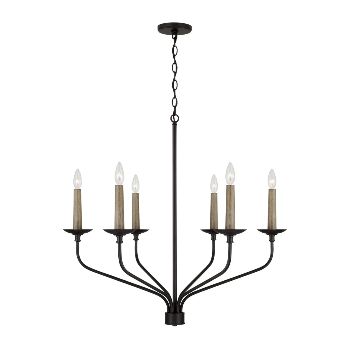 32"W x 30.50"H 6-Light Chandelier in Matte Black with Interchangeable Faux Wood or Matte Black Candle Sleeves