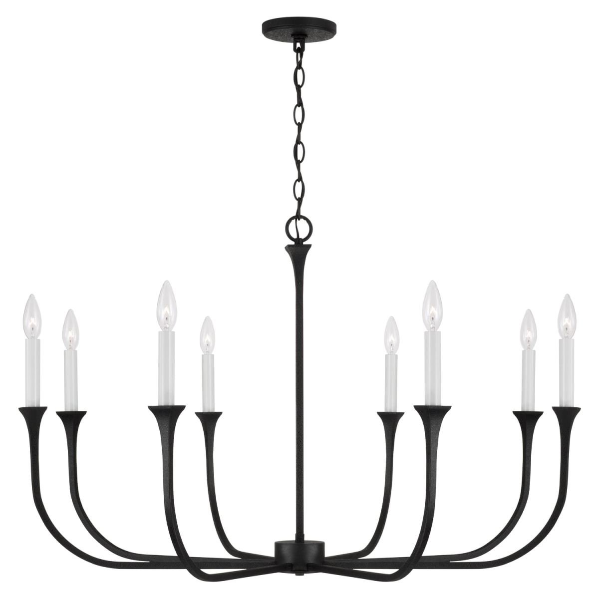 38"W x 25"H 8-Light Chandelier in Black Iron with Interchangeable White or Black Iron Candle Sleeves