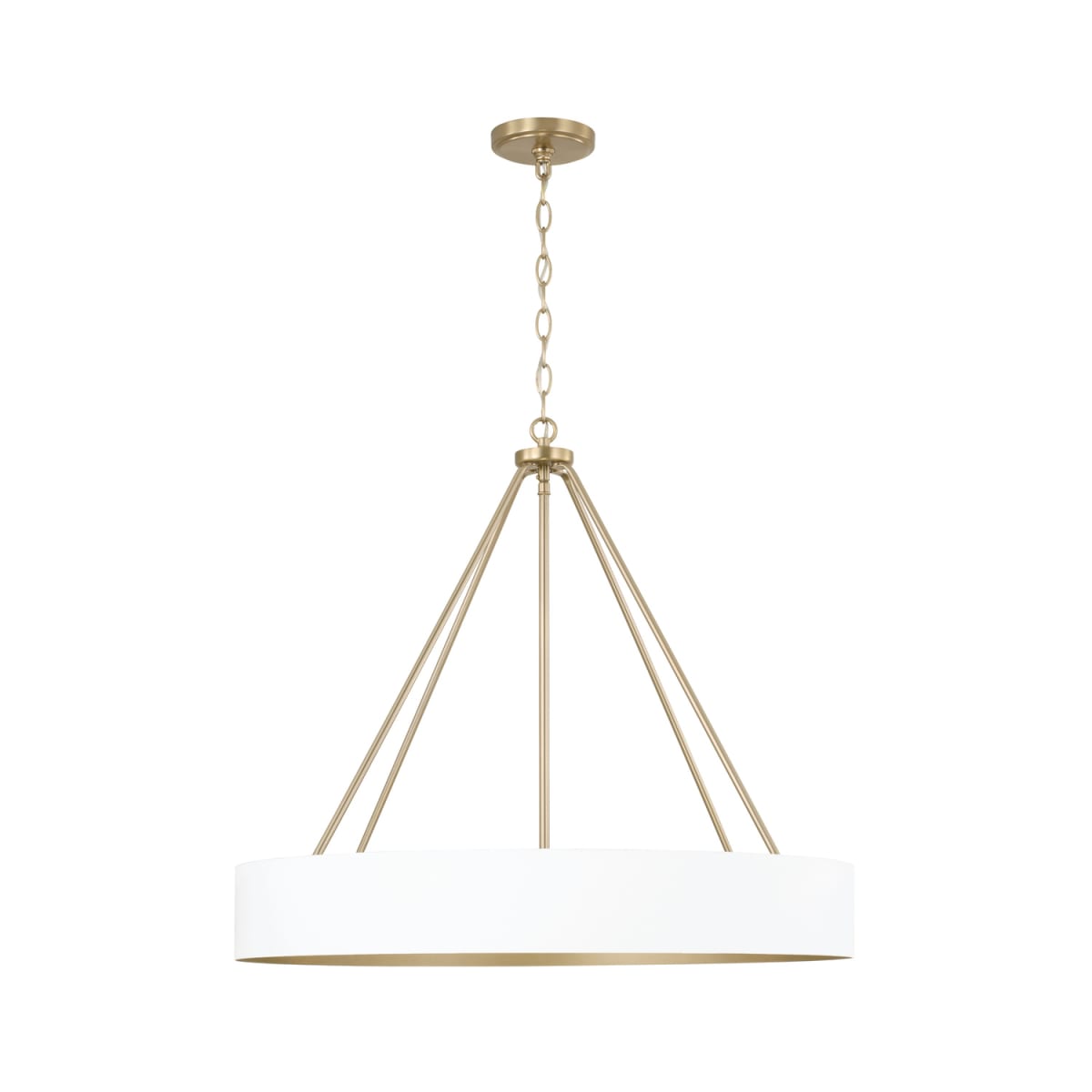27.50"W x 24.25"H 4-Light Modern Circular Metal Chandelier in Matte White with Painted Matte Brass Interior