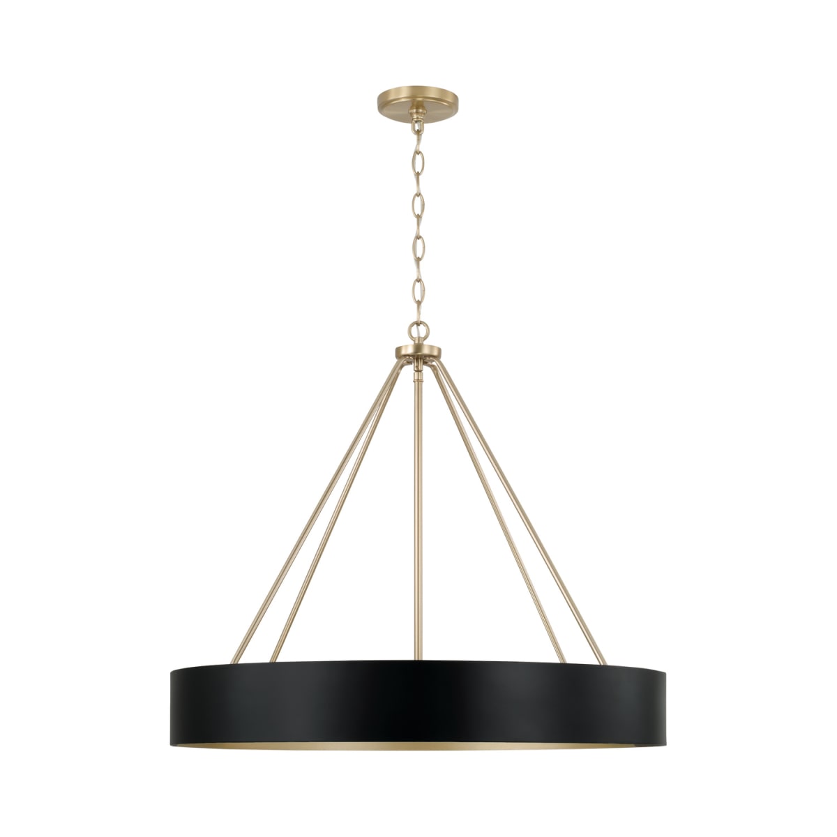 27.50"W x 24.25"H 4-Light Modern Circular Metal Chandelier in Matte Black with Painted Matte Brass Interior
