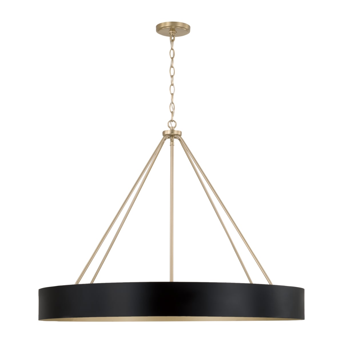 35.75"W x 27.25"H 6-Light Modern Circular Metal Chandelier in Matte Black with Painted Matte Brass Interior