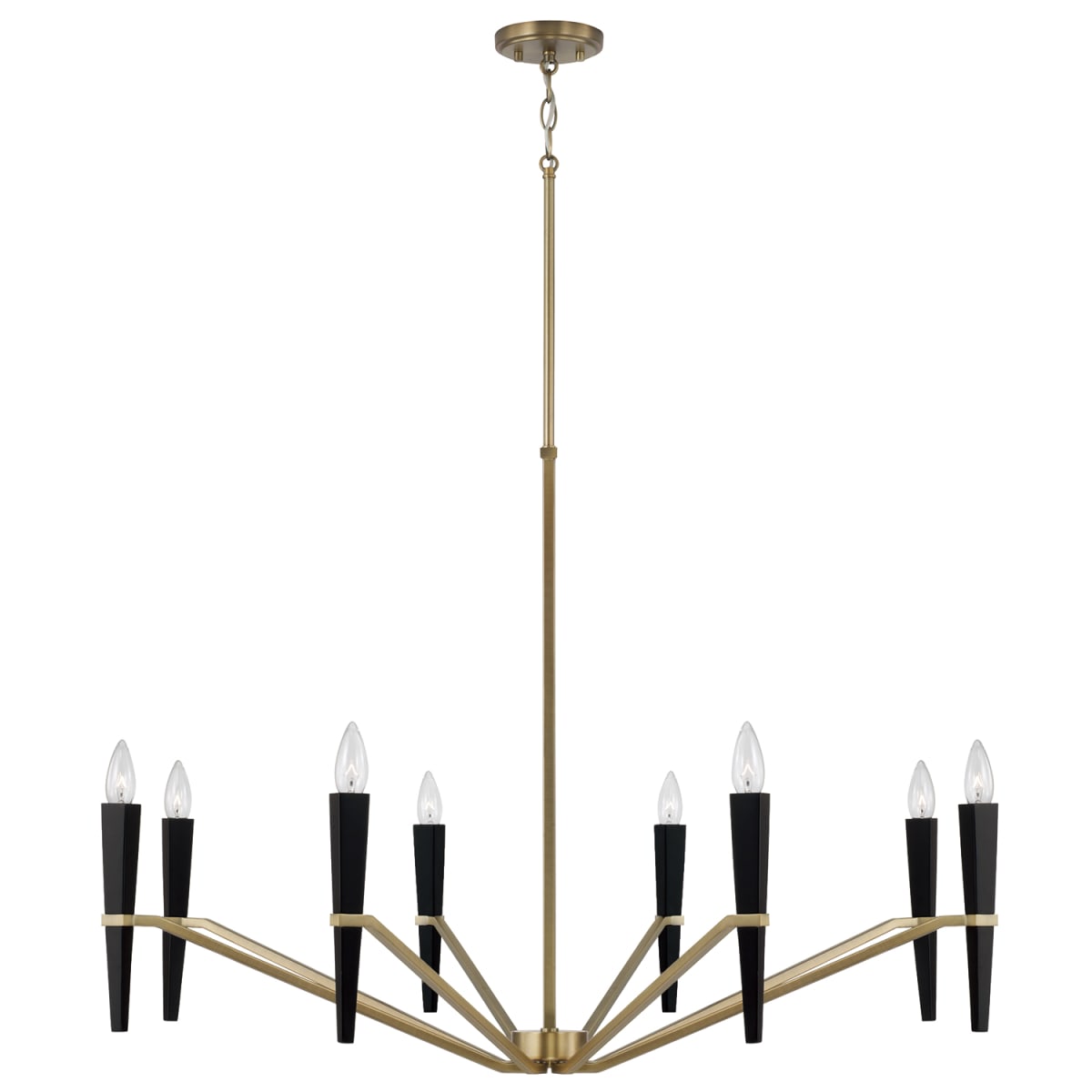 40" W x 27" H 8-Light Chandelier in Aged Brass and Black