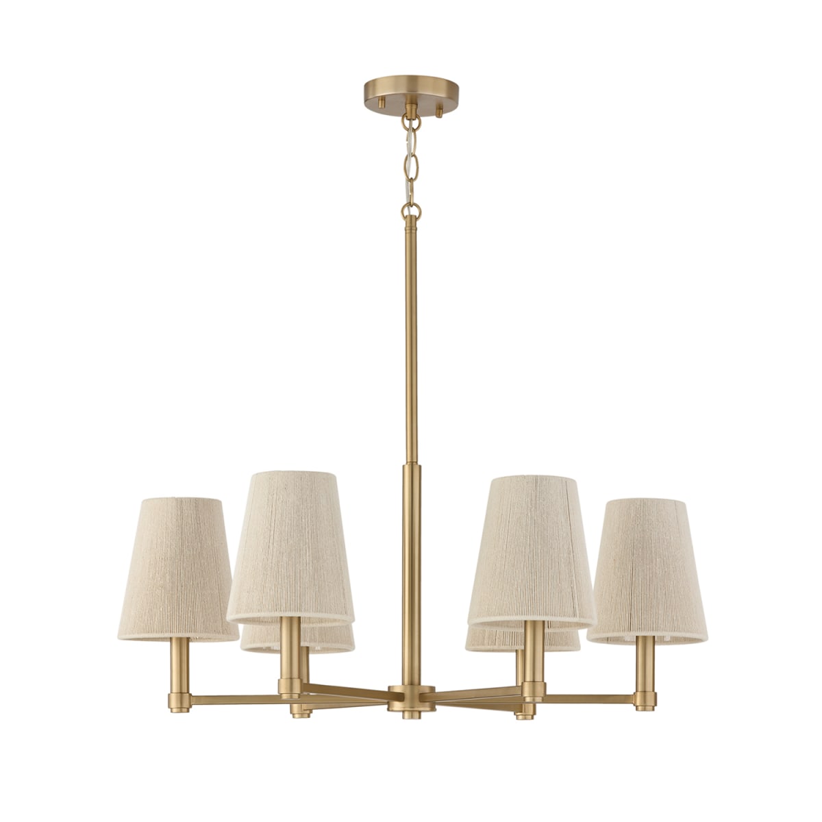 28" W x 36" H 6-Light Chandelier in Matte Brass with Tapered Bleached Natural Rope Shades