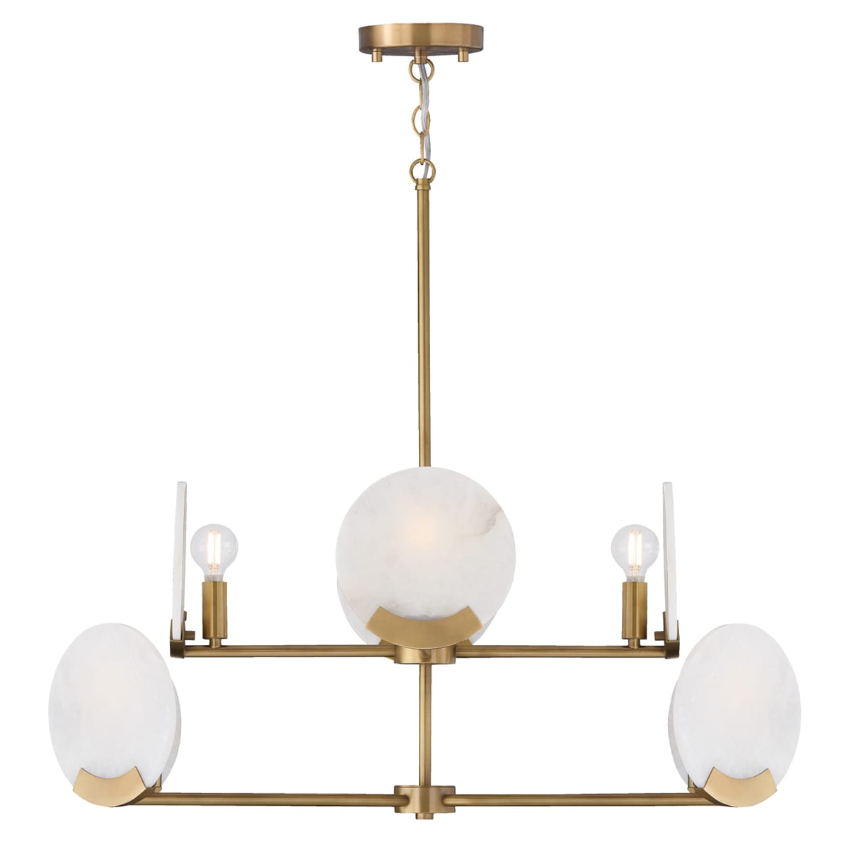 36" W x 13" H 8-Light Two-Tier Chandelier in Aged Brass with Natural Alabaster Stone