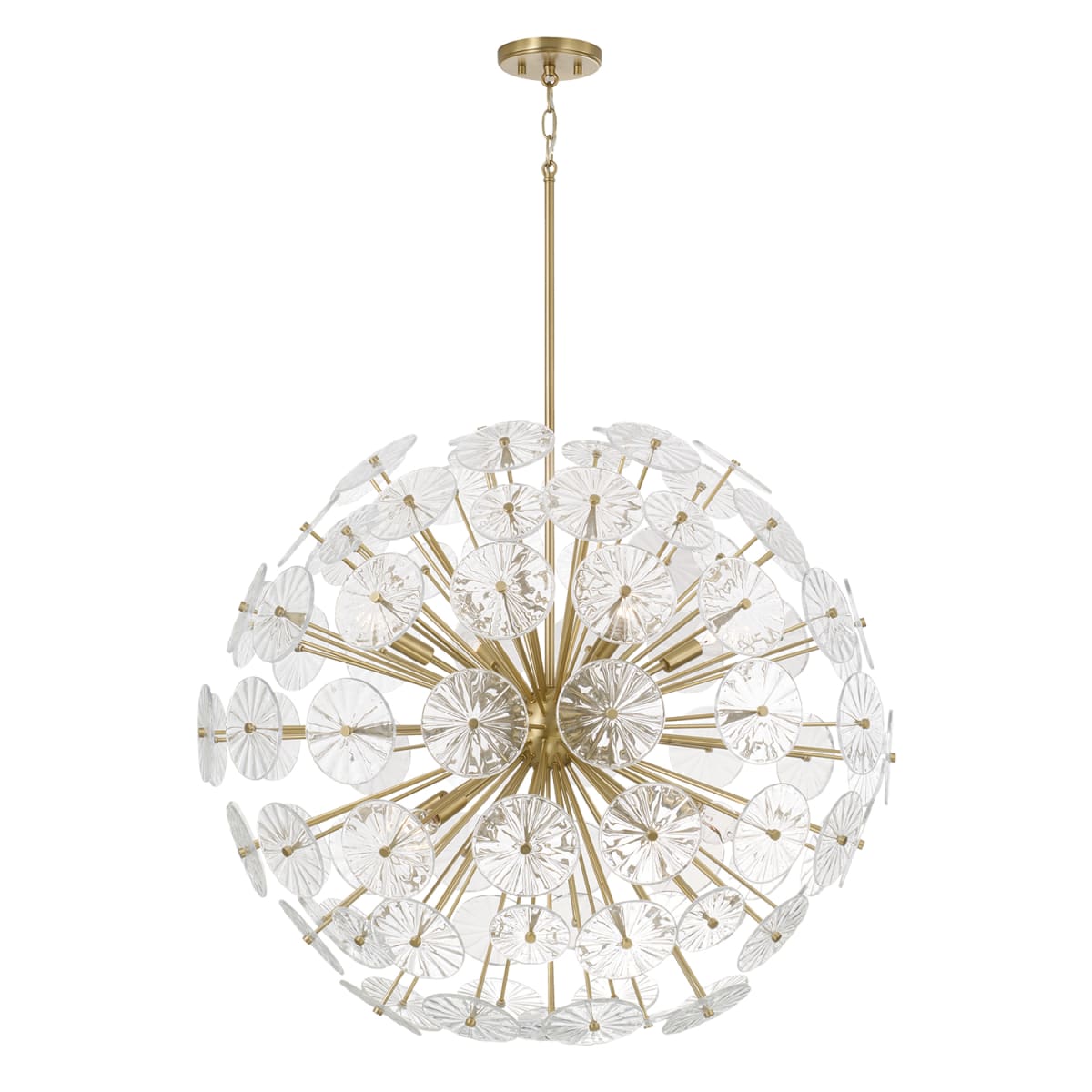 33" W x 34" H 8-Light Starburst Pendant in Matte Brass with Patterned Glass Petals