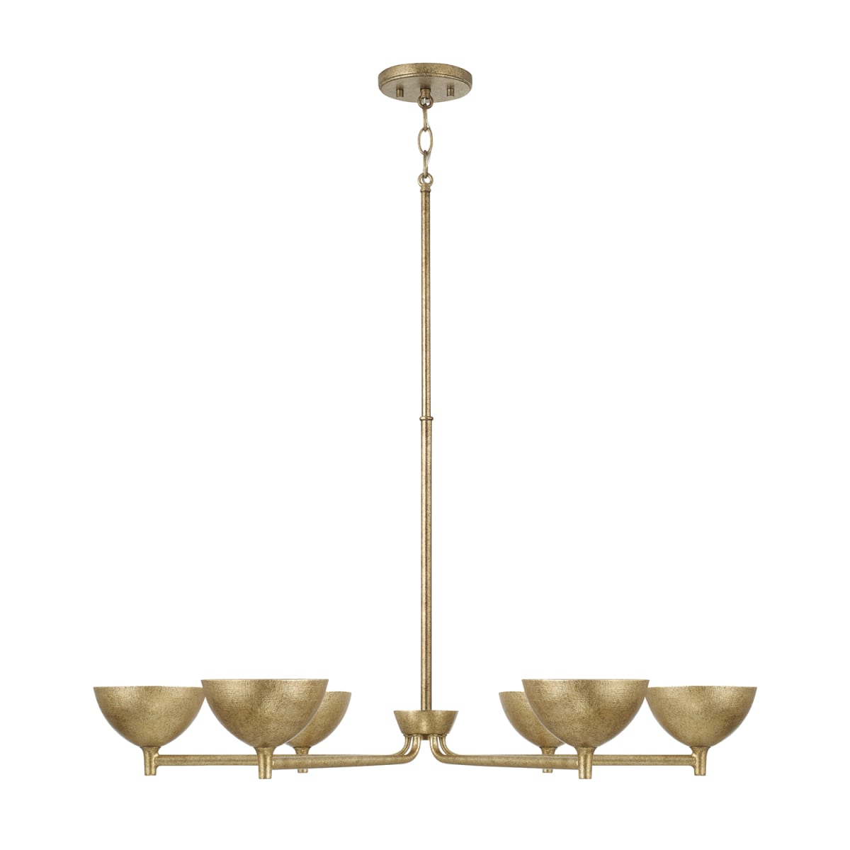 34" W x 18" H 6-Light Chandelier in Textural Feathered Brass