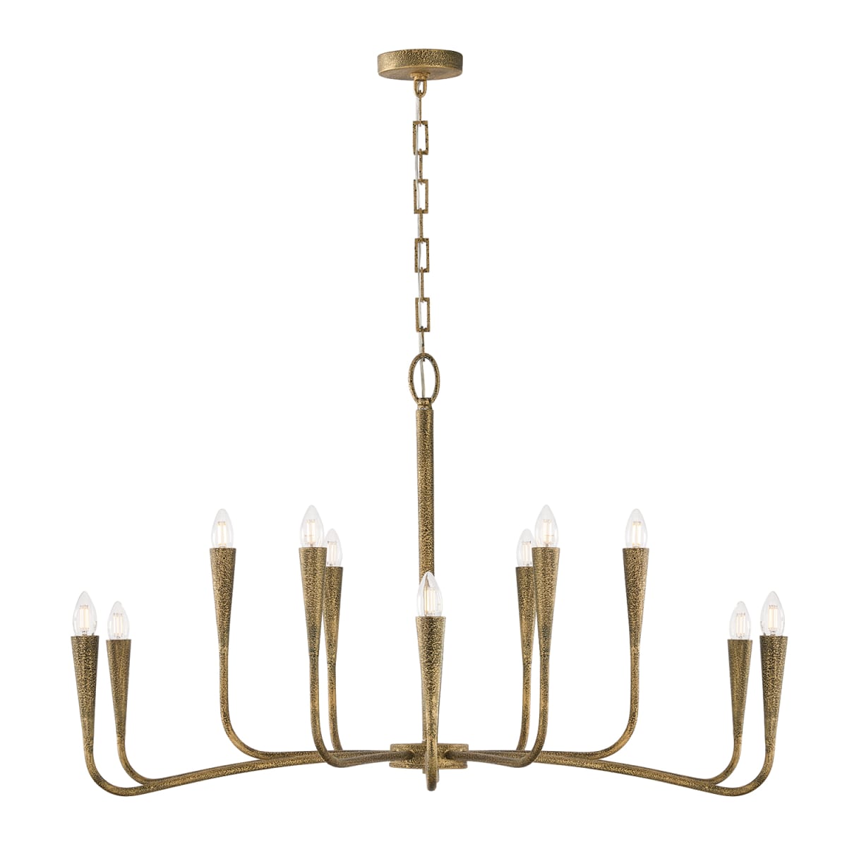 46" W x 24.5" H 12-Light Chandelier in Hand-painted Textured Artisan Gold with Smooth Tapered Candlesleeve Design