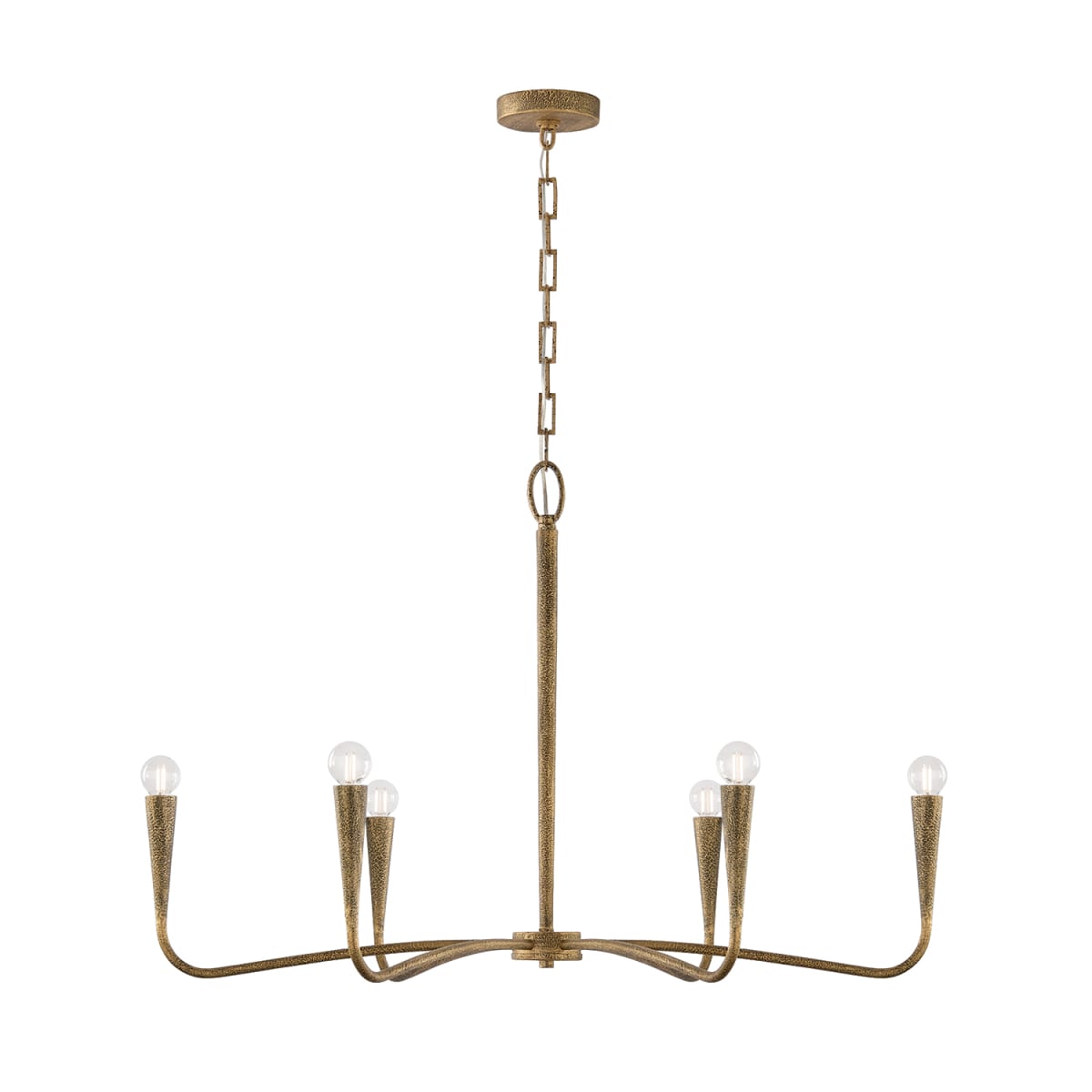 39" W x 24.25" H 6-Light Chandelier in Hand-painted Textured Artisan Gold with Smooth Tapered Candlesleeve Design