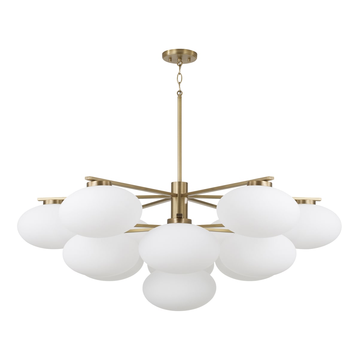 45.5" W x 17.75" H 10-Light Two-Tier Chandelier in Matte Black with Soft White Glass Oval Globes