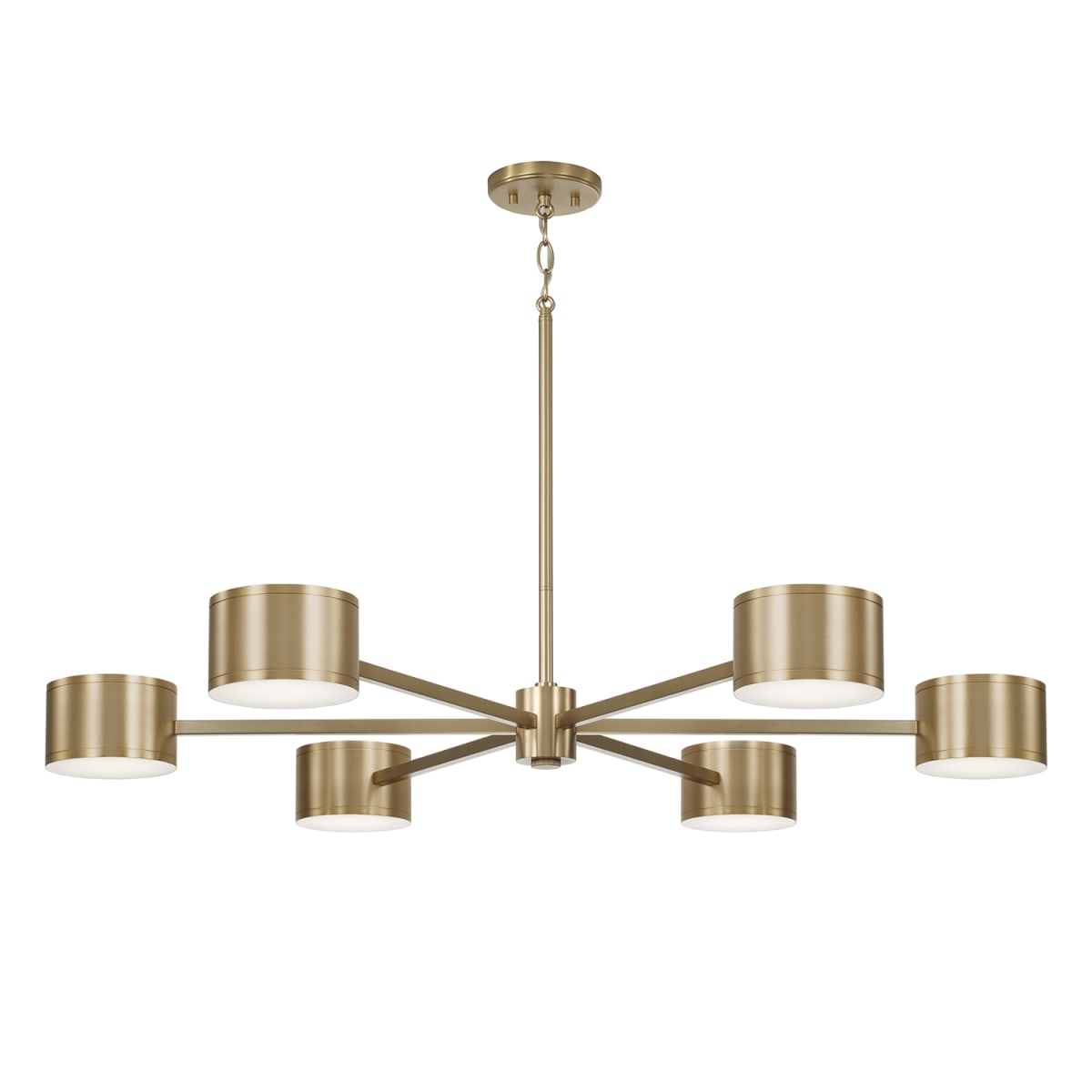 42.25" W x 8" H Integrated LED Chandelier in Aged Brass with Up and Down Cylinder Lights