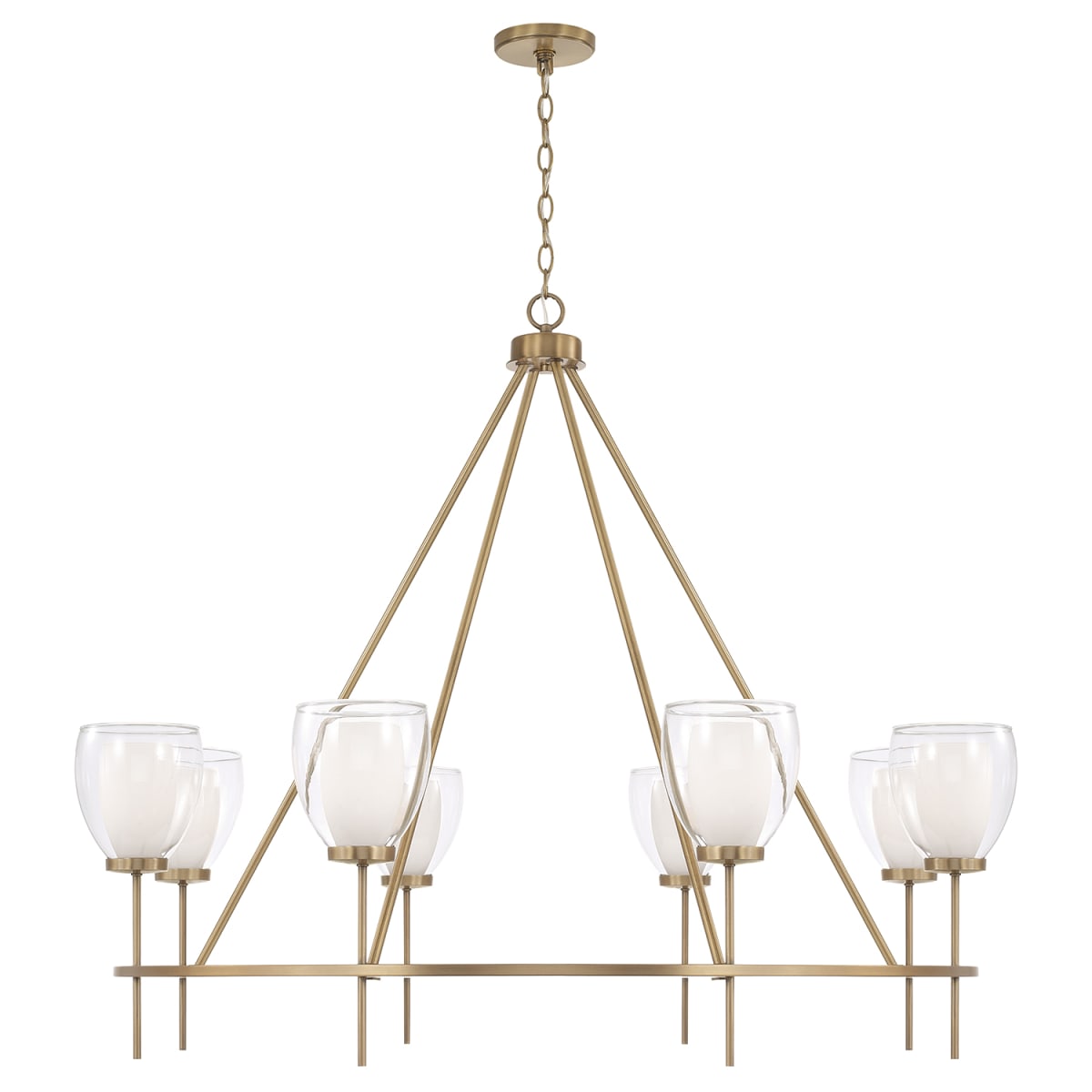 46" W x 37" H 8-Light Ring Chandelier in Aged Brass with Layered White and Clear Glass