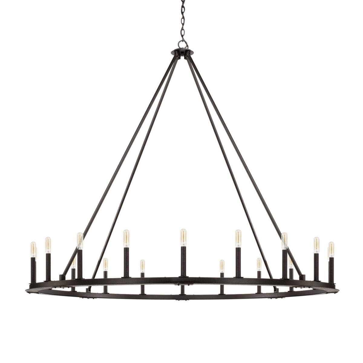 60" W x 52" H 20-Light Candle-Style Ring Chandelier in Black Iron
