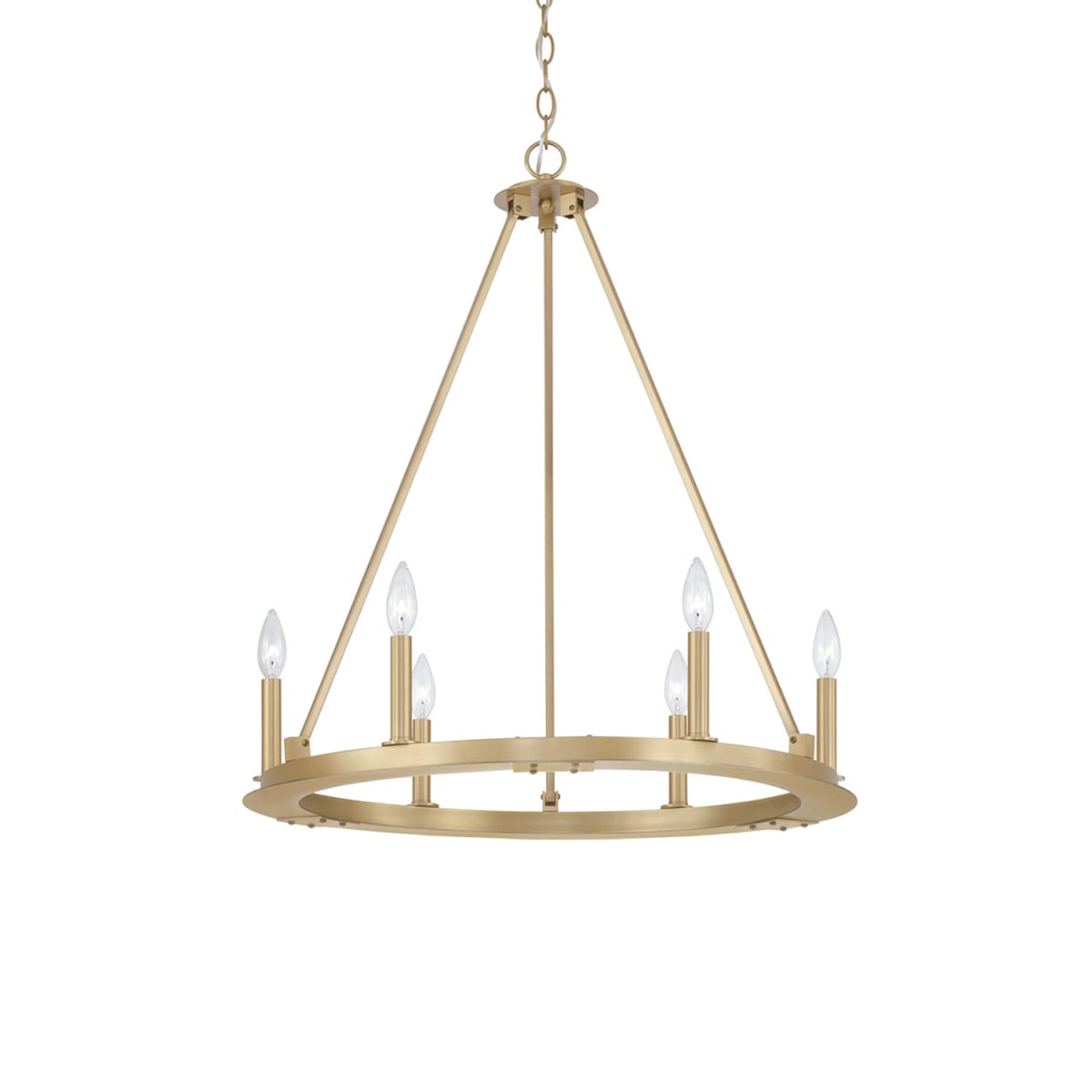 26"W 6-Light Wagon Wheel Chandelier in Aged Brass