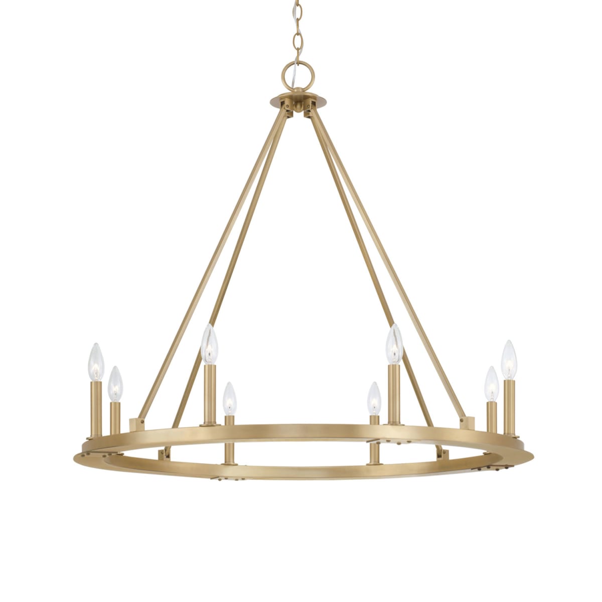 36"W 8-Light Wagon Wheel Chandelier in Aged Brass