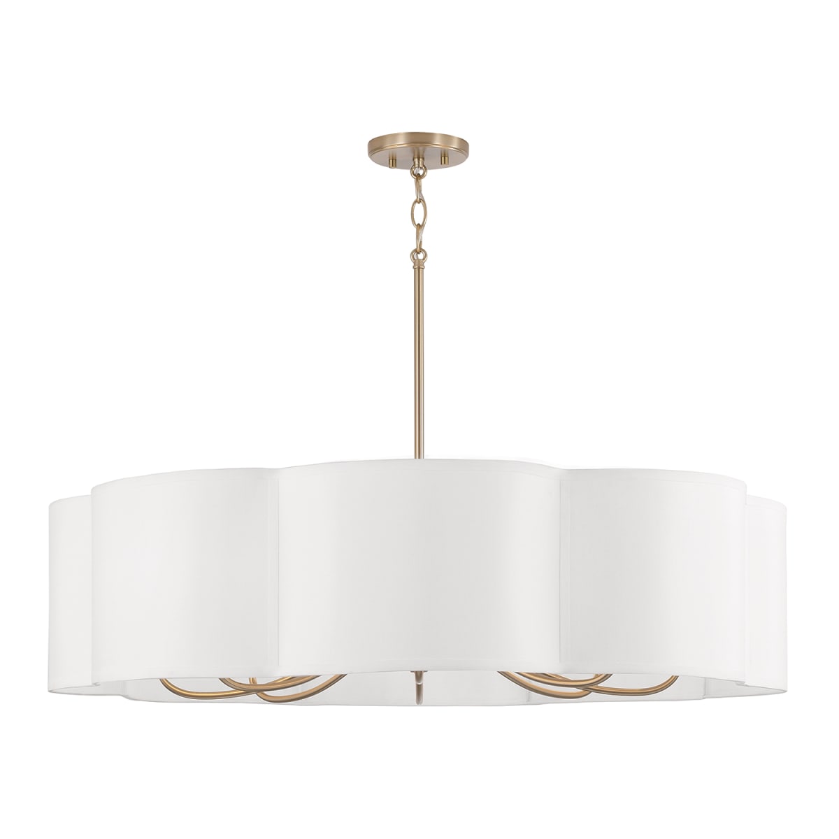 36" W x 9" H 8-Light Chandelier in Matte Brass with White Fabric Shade