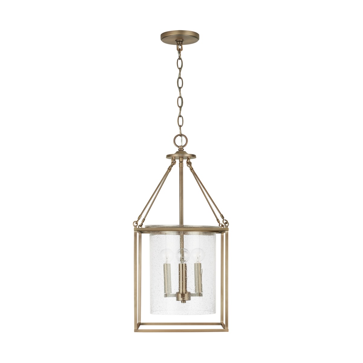 12" W x 26.5" H 4-Light Foyer Pendant in Aged Brass with Clear Seeded Glass Shade